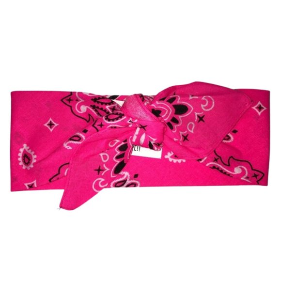 Neon Pink Paisley Rockabilly Bandana Tie Headband - Picture 7 of 13